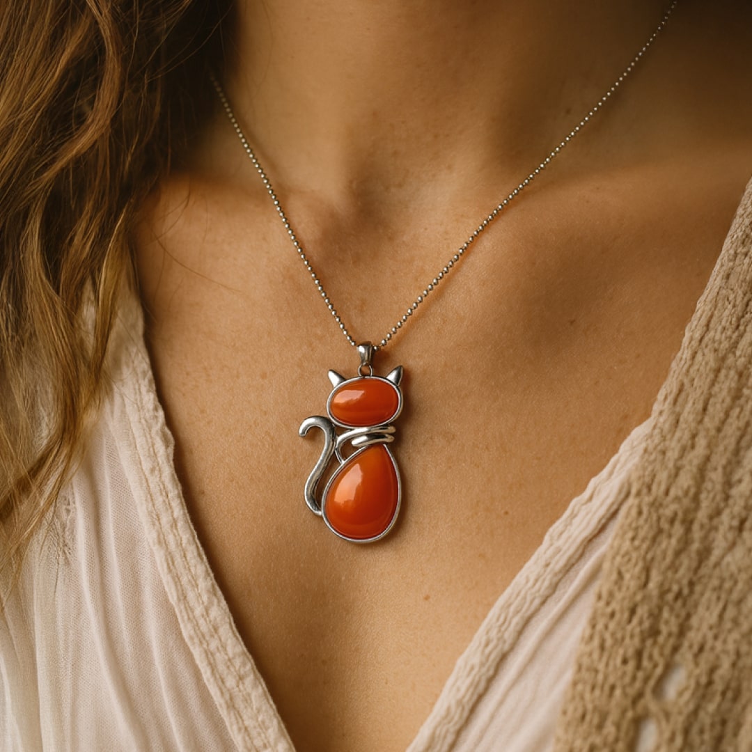 Mewlina™ Cat Pendant with Natural Stone