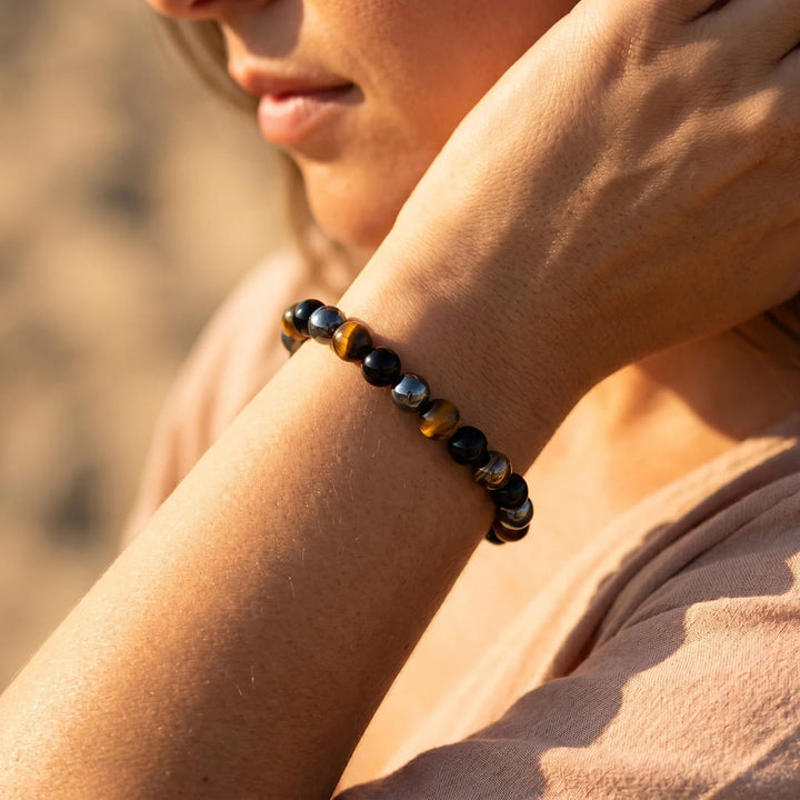 Caryra™ "3 Protections" Bracelet in Tiger Eye, Hematite, and Black Obsidian