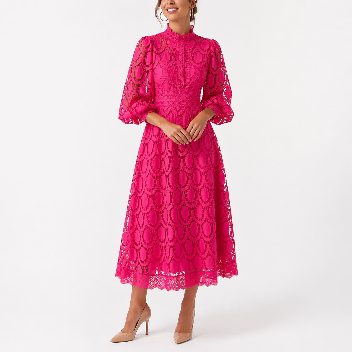 Jalvique | Midi Party Dress with Lace Sleeves