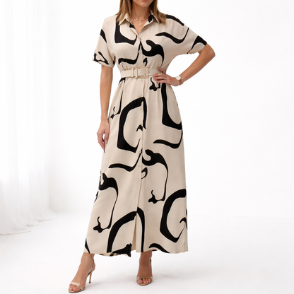 Jolira | Elegant fitted waist dress with irregular print