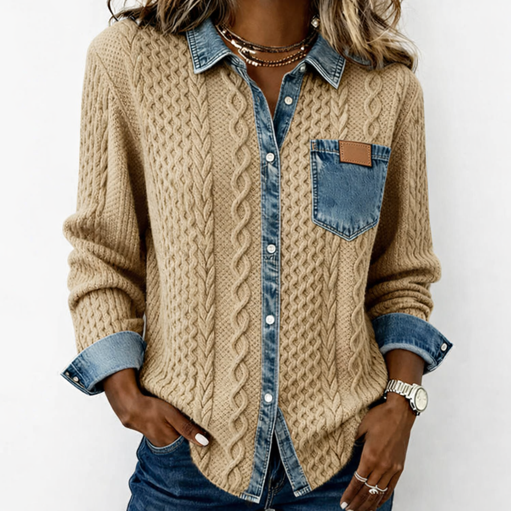 LUMÉRA™ Patchwork Top with Denim Details