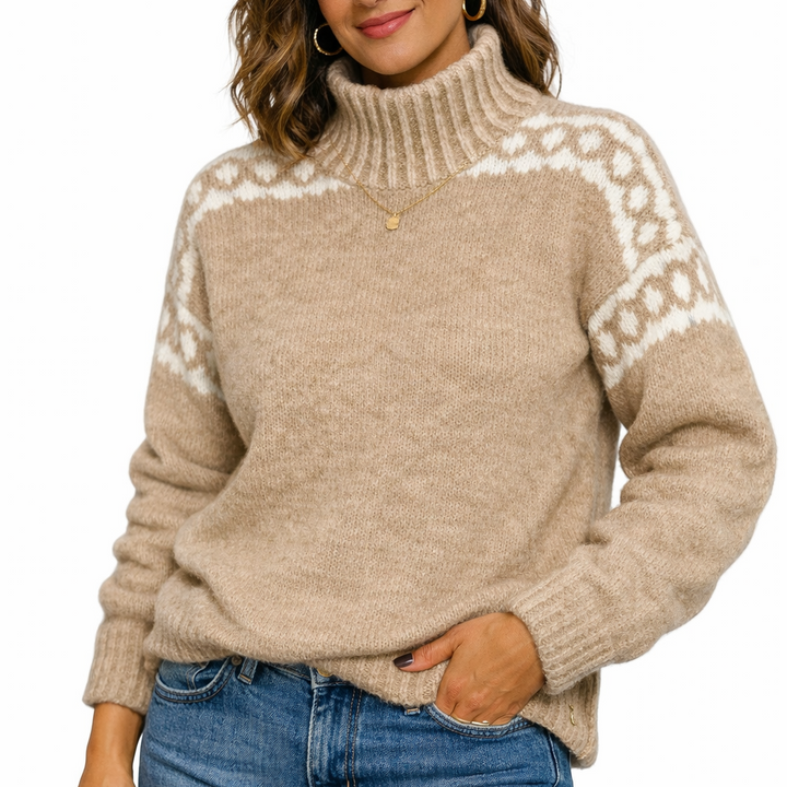 Koreli™ Cozy Sweater with Decorative High Neck