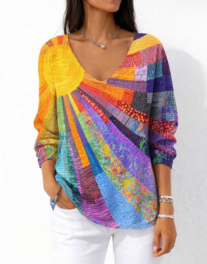 Leviora™ Radiant Sun Patchwork Blouse