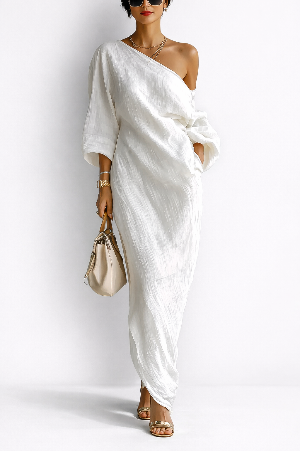 Linoretta™ Elegant Maxi Dress with Flowing Cut and One Shoulder Strap