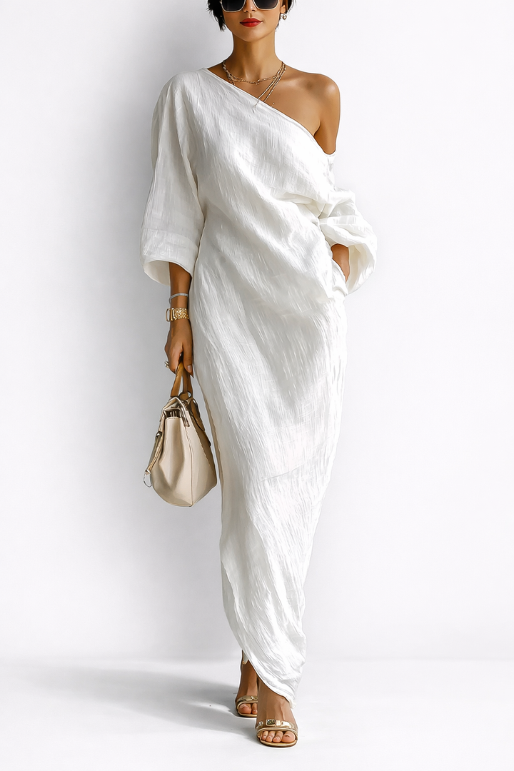 Linoretta™ Elegant Maxi Dress with Flowing Cut and One Shoulder Strap