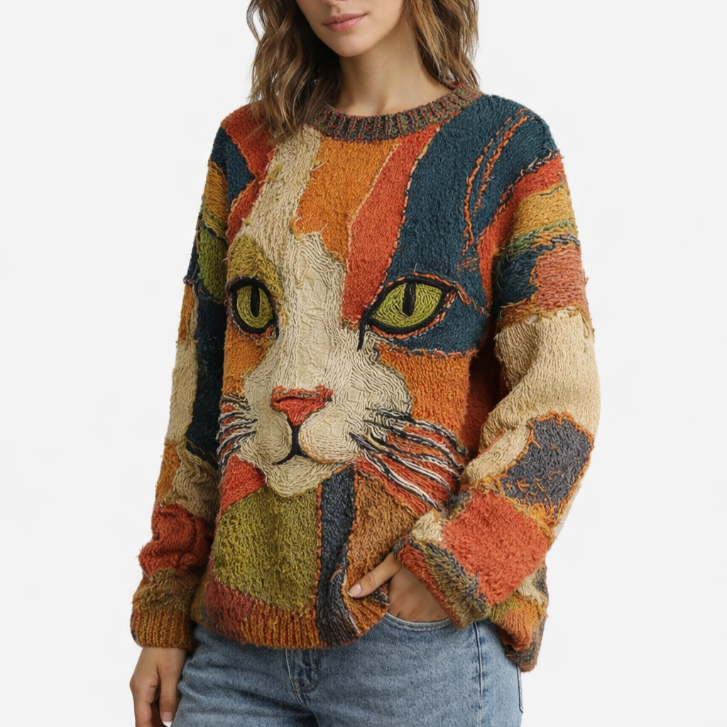 Lioraé™ Top Illustration Cat Firm Gaze