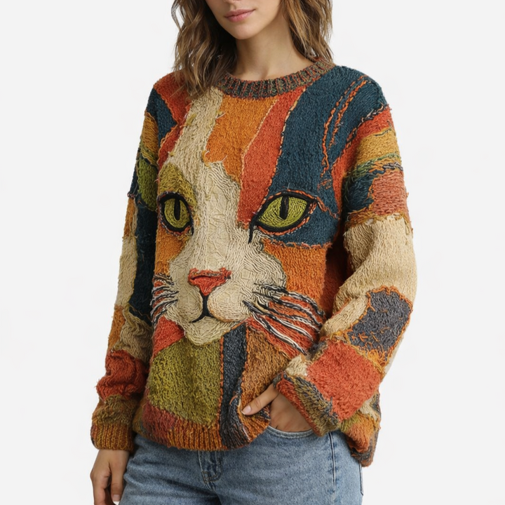 Lioraé™ Top Illustration Cat Firm Gaze
