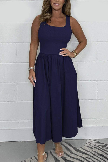 Jorellaia | Women's Sleeveless A-Line Dress with Elegant Square Neckline