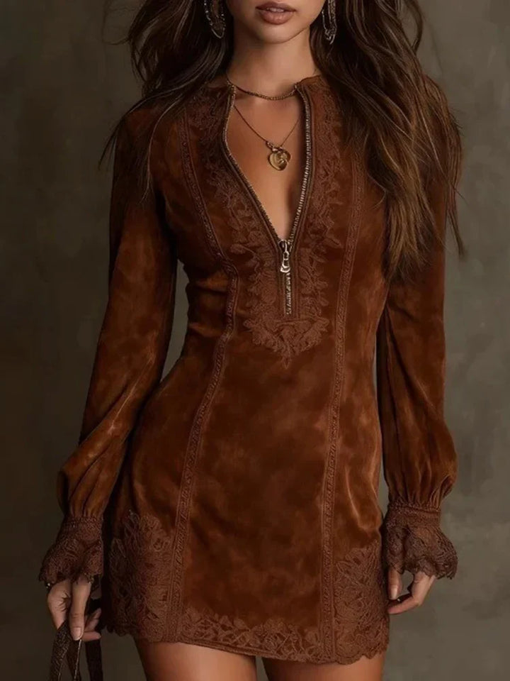 Renata™ Short Lace and Suede Dress