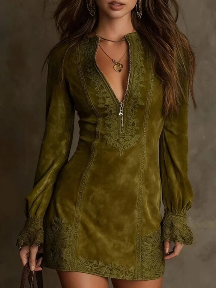 Renata™ Short Lace and Suede Dress