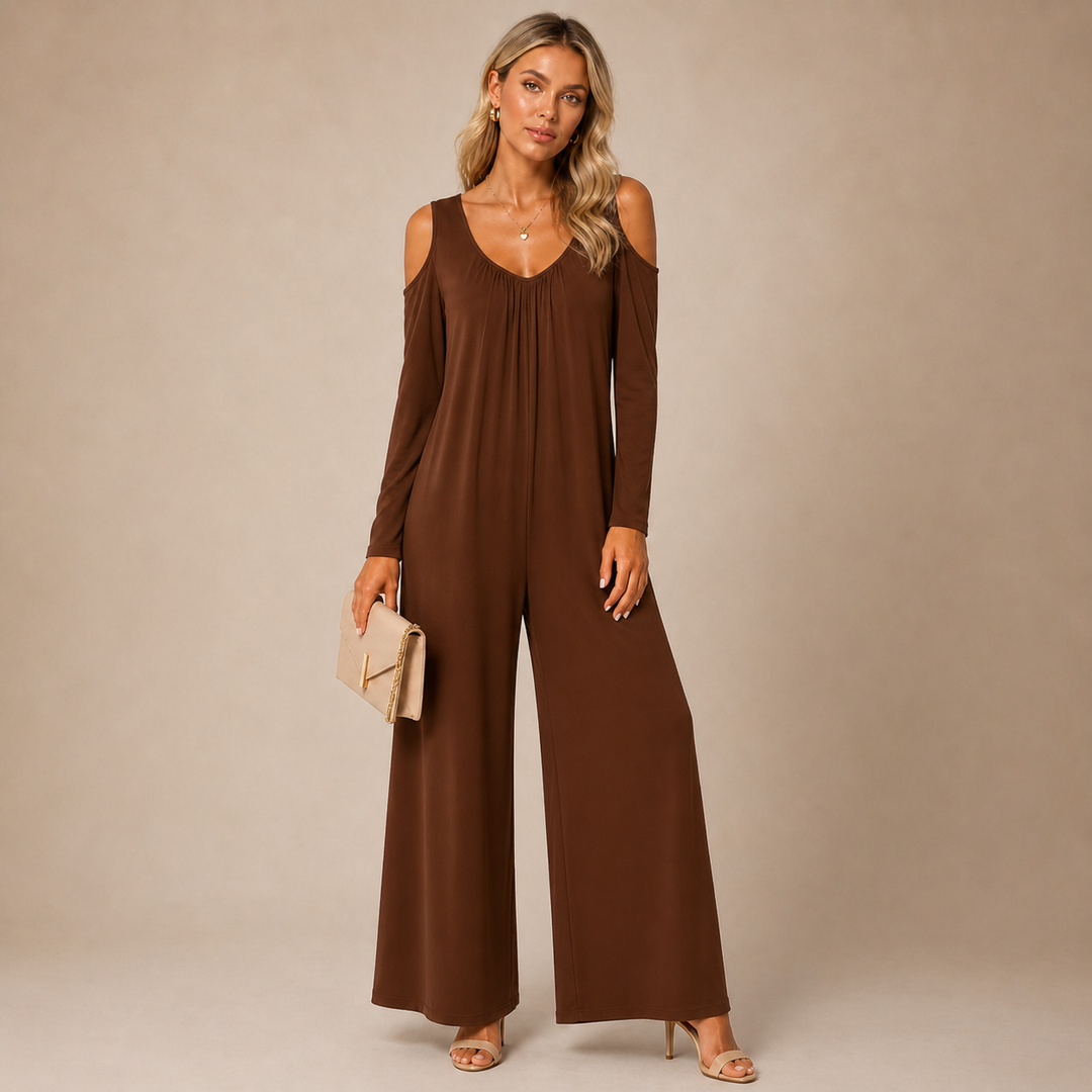 Tansira™ Elegant Jumpsuit with Off-Shoulder Design and Included Earrings