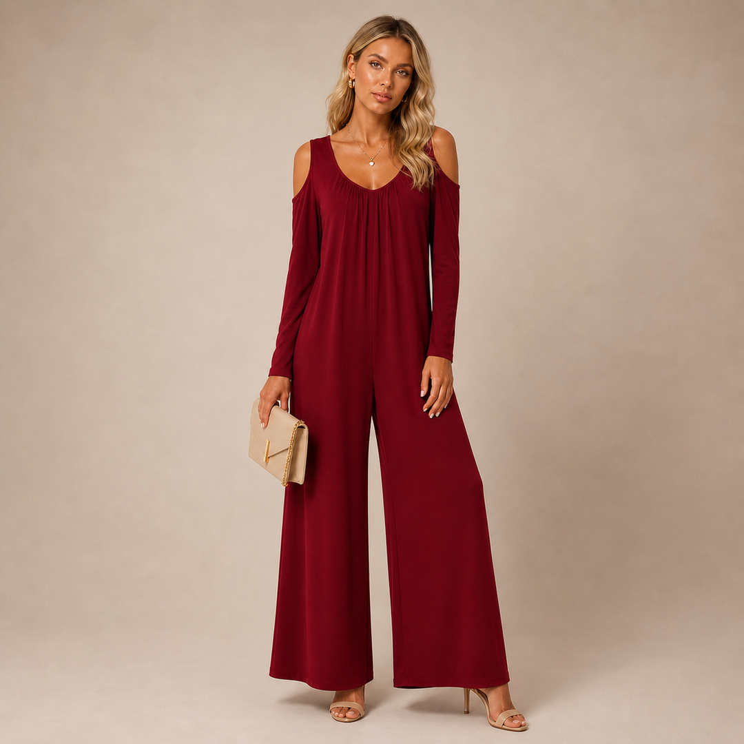 Tansira™ Elegant Jumpsuit with Off-Shoulder Design and Included Earrings
