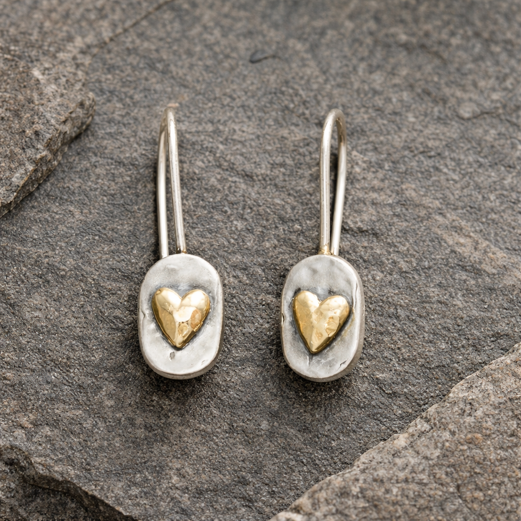 Veradelle™ Vintage Heart Earrings in Silver and Gold