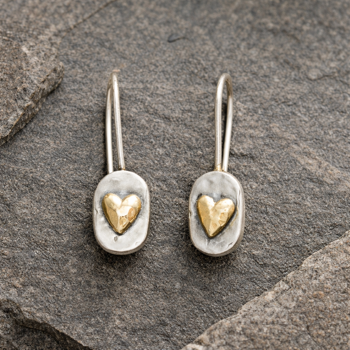 Veradelle™ Vintage Heart Earrings in Silver and Gold