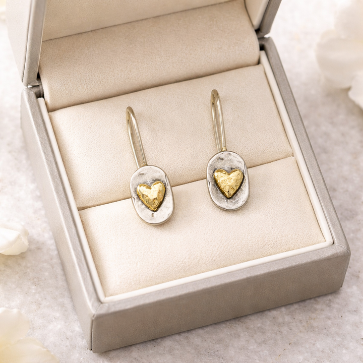 Veradelle™ Vintage Heart Earrings in Silver and Gold