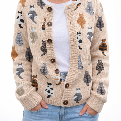 Vessina | Artistic Cardigan with Cat Print