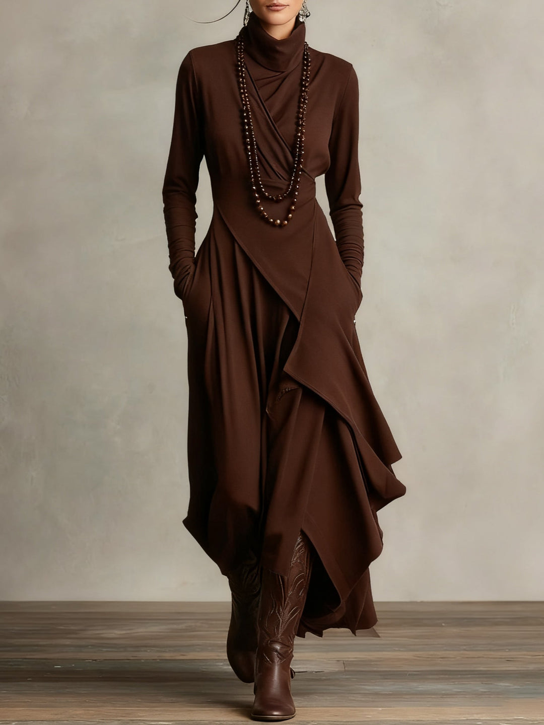 Quellora™ Maxi Dress with Cross Cape