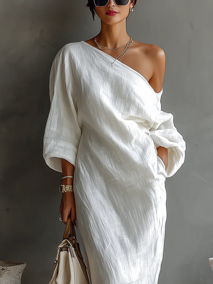 Linoretta™ Elegant Maxi Dress with Flowing Cut and One Shoulder Strap