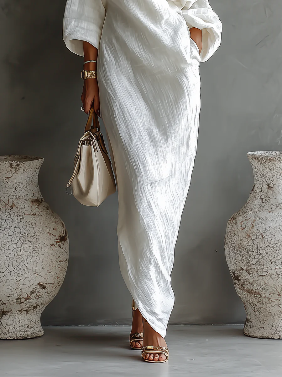 Linoretta™ Elegant Maxi Dress with Flowing Cut and One Shoulder Strap