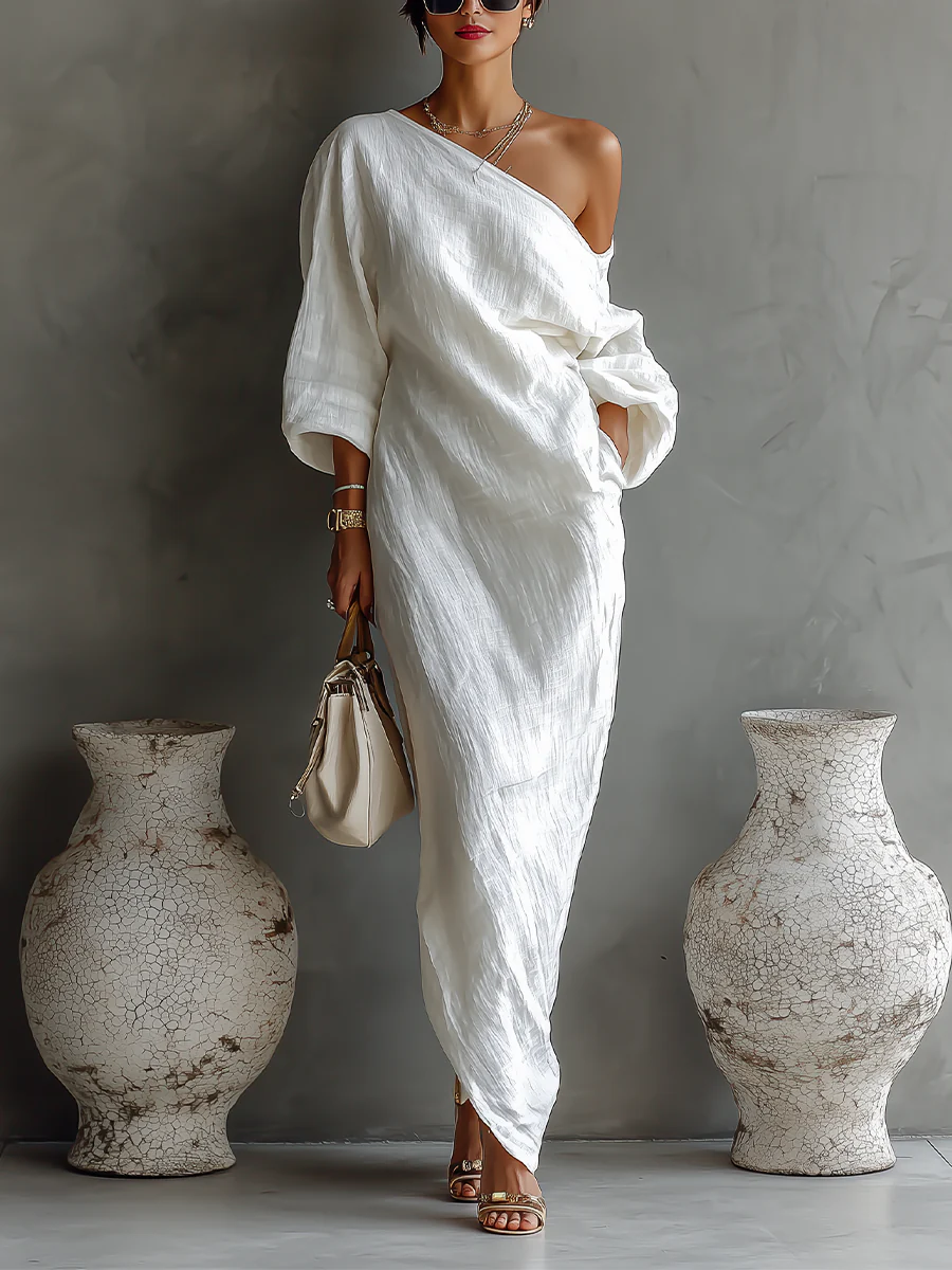 Linoretta™ Elegant Maxi Dress with Flowing Cut and One Shoulder Strap