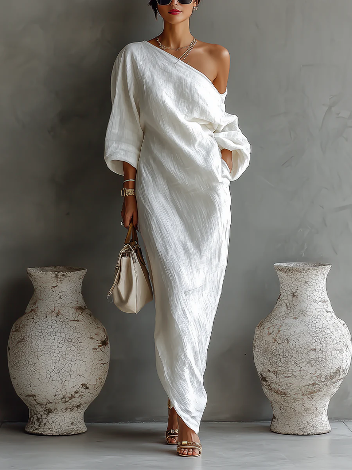Linoretta™ Elegant Maxi Dress with Flowing Cut and One Shoulder Strap