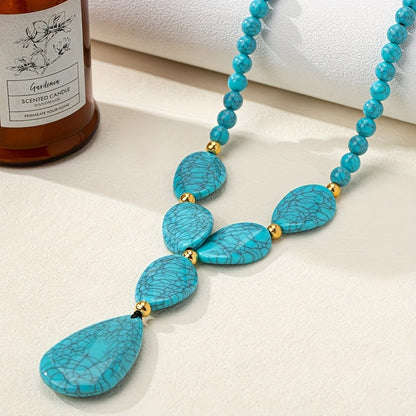 Ayla | Necklace with Teardrop Turquoise Pendant in Vintage Bohemian Style