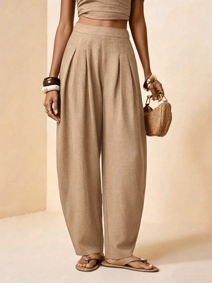 Droveaux | Elegant Straight Leg Pants with Elastic Waist and Pleats