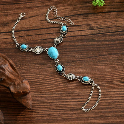 Sandra | Turquoise Bracelet with Floral Details and Vintage Bohemian Style