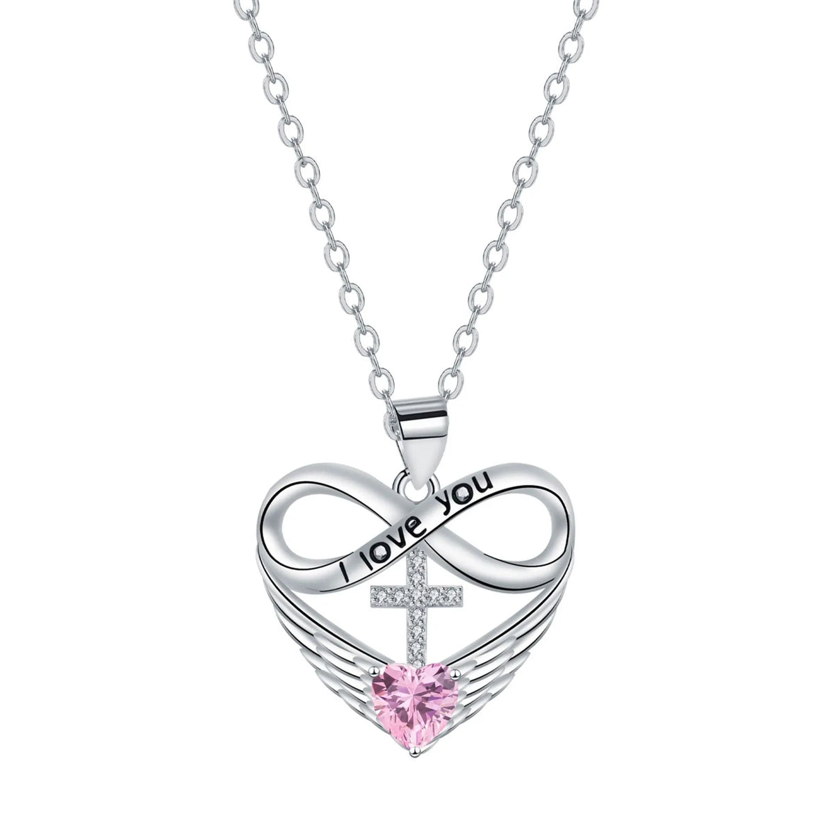 Valencia | Red Heart Necklace with Angel Wings and Cross