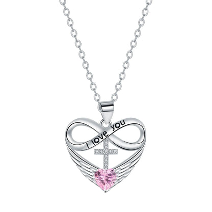 Valencia | Red Heart Necklace with Angel Wings and Cross