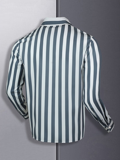 Kervik™ Men's Long Sleeve Tropical Shirt with Stripes and Classic Collar
