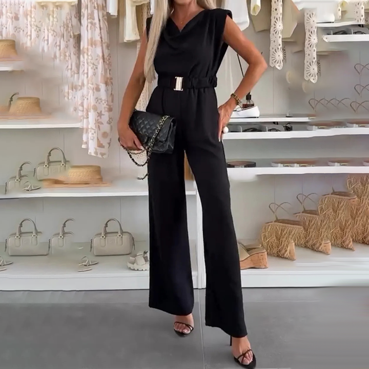 Kaia™ Sleeveless Jumpsuit with Draped Neckline and Pockets