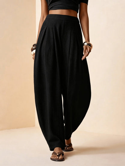 Droveaux | Elegant Straight Leg Pants with Elastic Waist and Pleats