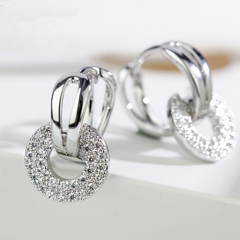 Louise | Round Earrings with Brilliant Cubic Zirconia and Elegant Silver Finish