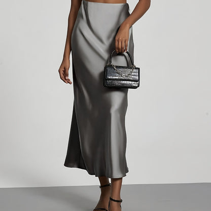 Greya | Satin Midi Skirt with High Waist and Elegant Fall