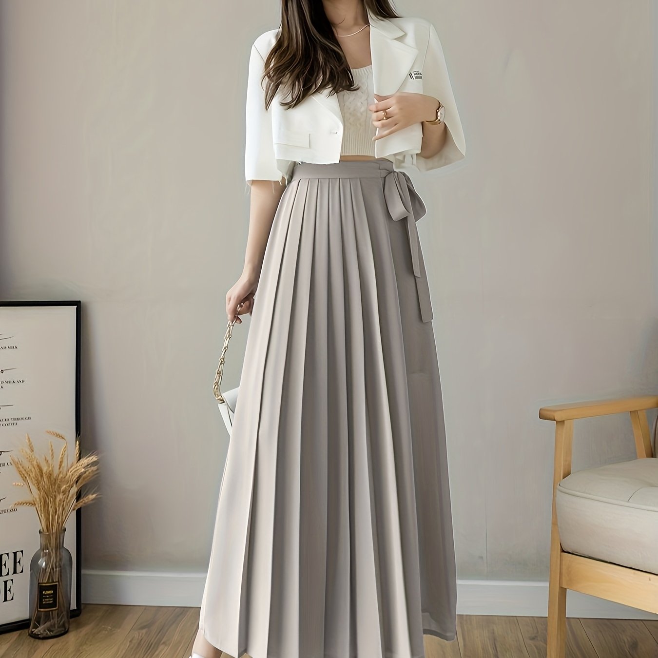 Caexine | Wide Leg Pleated Pants with Elegant Cut