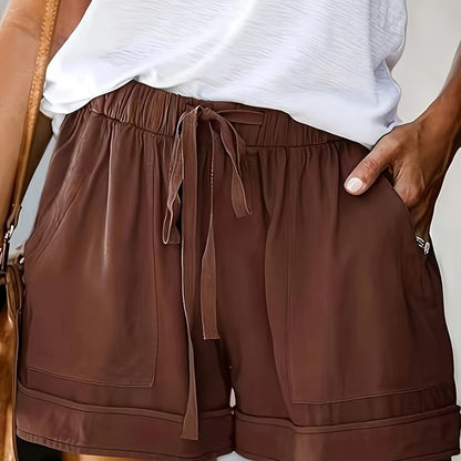 Samantha | Women's Comfortable Fashion Shorts, Solid Color, Loose Fit, with Elastic Waistband and Drawstring