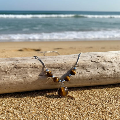 Lucia | Tiger Eye Necklace with Circular Pendant and Timeless Elegance