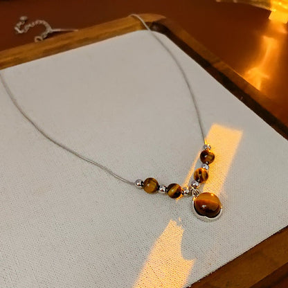 Lucia | Tiger Eye Necklace with Circular Pendant and Timeless Elegance