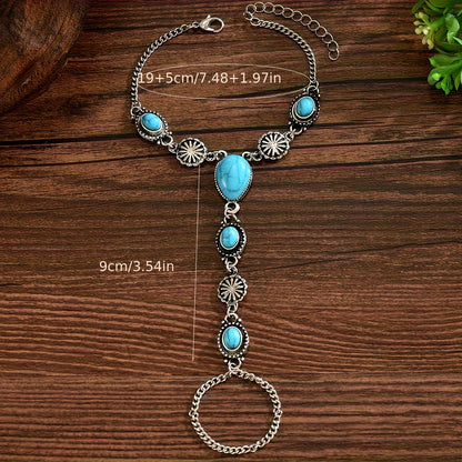 Sandra | Turquoise Bracelet with Floral Details and Vintage Bohemian Style