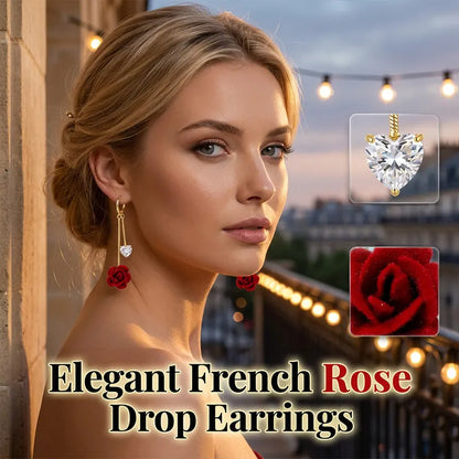 Jennifer | Red Rose Earrings with Sparkling Hearts