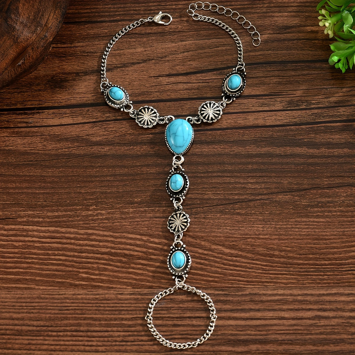 Sandra | Turquoise Bracelet with Floral Details and Vintage Bohemian Style