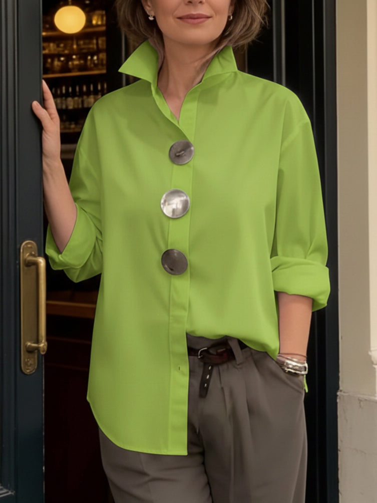 Davinae | Elegant cotton and linen blouse with collar and metallic buttons