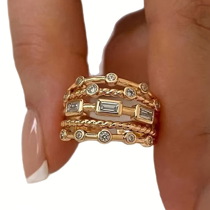 Camellia | Multilayer Geometric Ring with Braided Design and Bohemian Style
