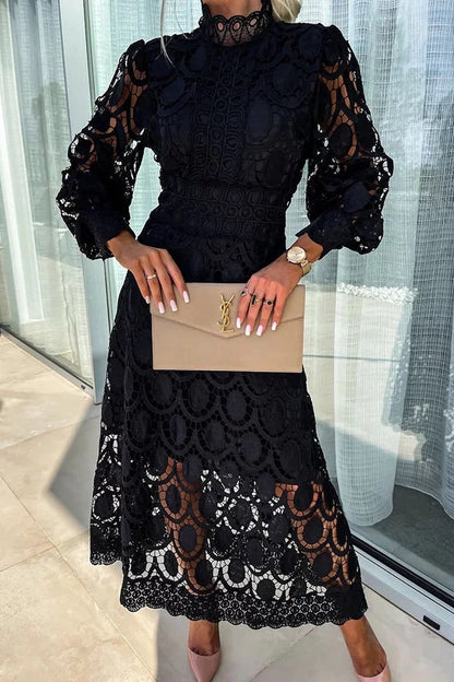 Jalvique | Midi Party Dress with Lace Sleeves