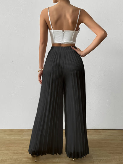 Uliquin | Wide Leg Pleated Trousers with Elastic Waist and Elegant Fall
