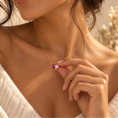 Ariana | Heart Necklace with Two Birthstones