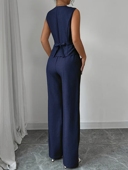 Malia™ Elegant Vest with V-Neck and Straight Pants Set