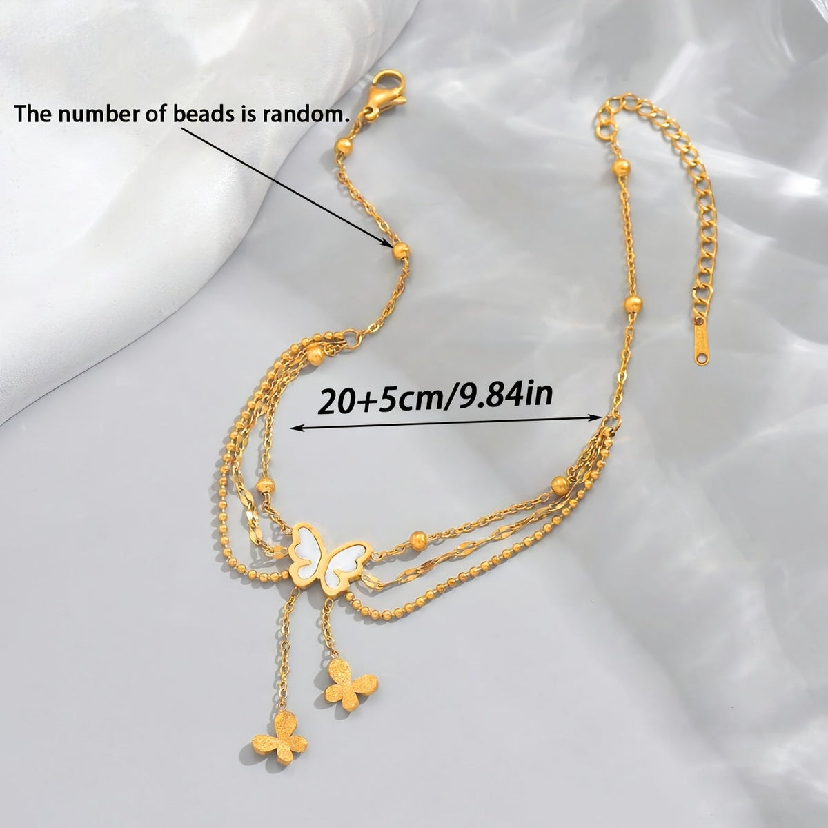Brianna | Bohemian Three-Layer Ankle Bracelet with Charms and White Beads