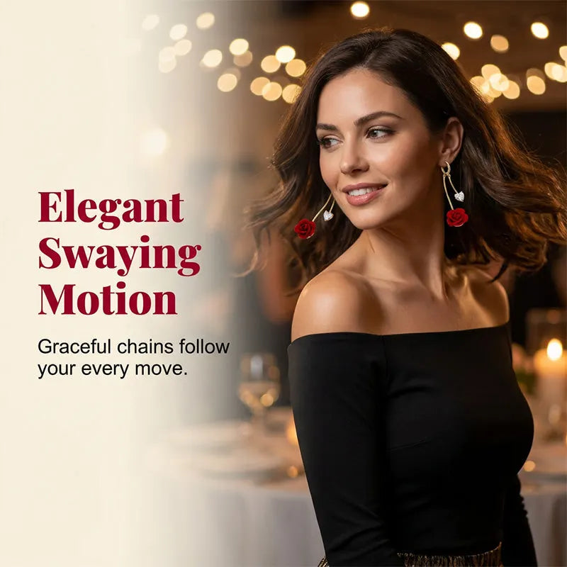 Jennifer | Red Rose Earrings with Sparkling Hearts